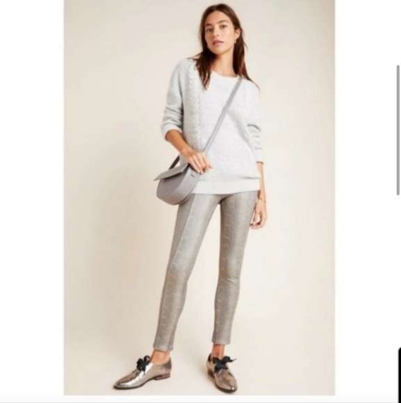 Anthropologie Metallic Snakeskin Moto Metallic Scuba Leggings Pants Size 29 - Picture 1 of 12